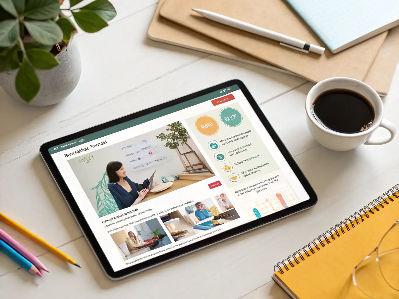A vibrant online learning environment depicted on a tablet, highlighting Moodle's user-friendly interface and interactive course features.